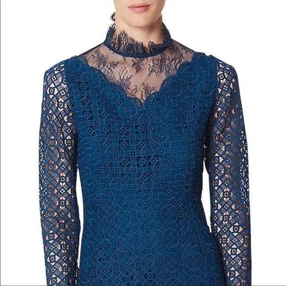 Sandro Bartsie High-neck Lace Dress In Petrole - Picture 2 of 5
